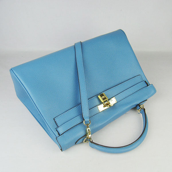 Hermes Luxury Kelly Cm Togo Handbag Light Golden Leather Blue Travel Bag