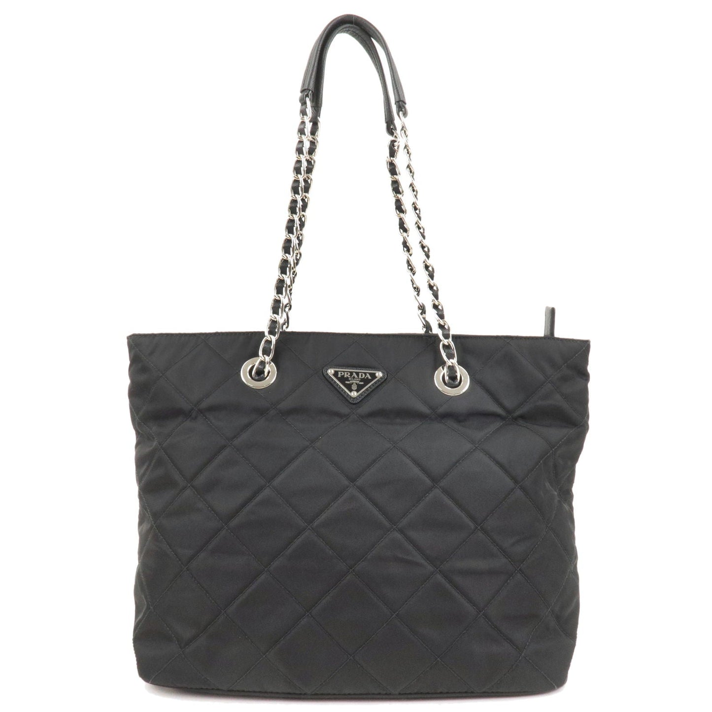 Prada Prada Nylon Leather Quilting Chain Tote Bag Nero