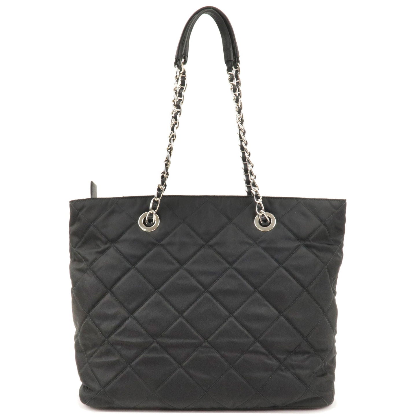 Prada Prada Nylon Leather Quilting Chain Tote Bag Nero
