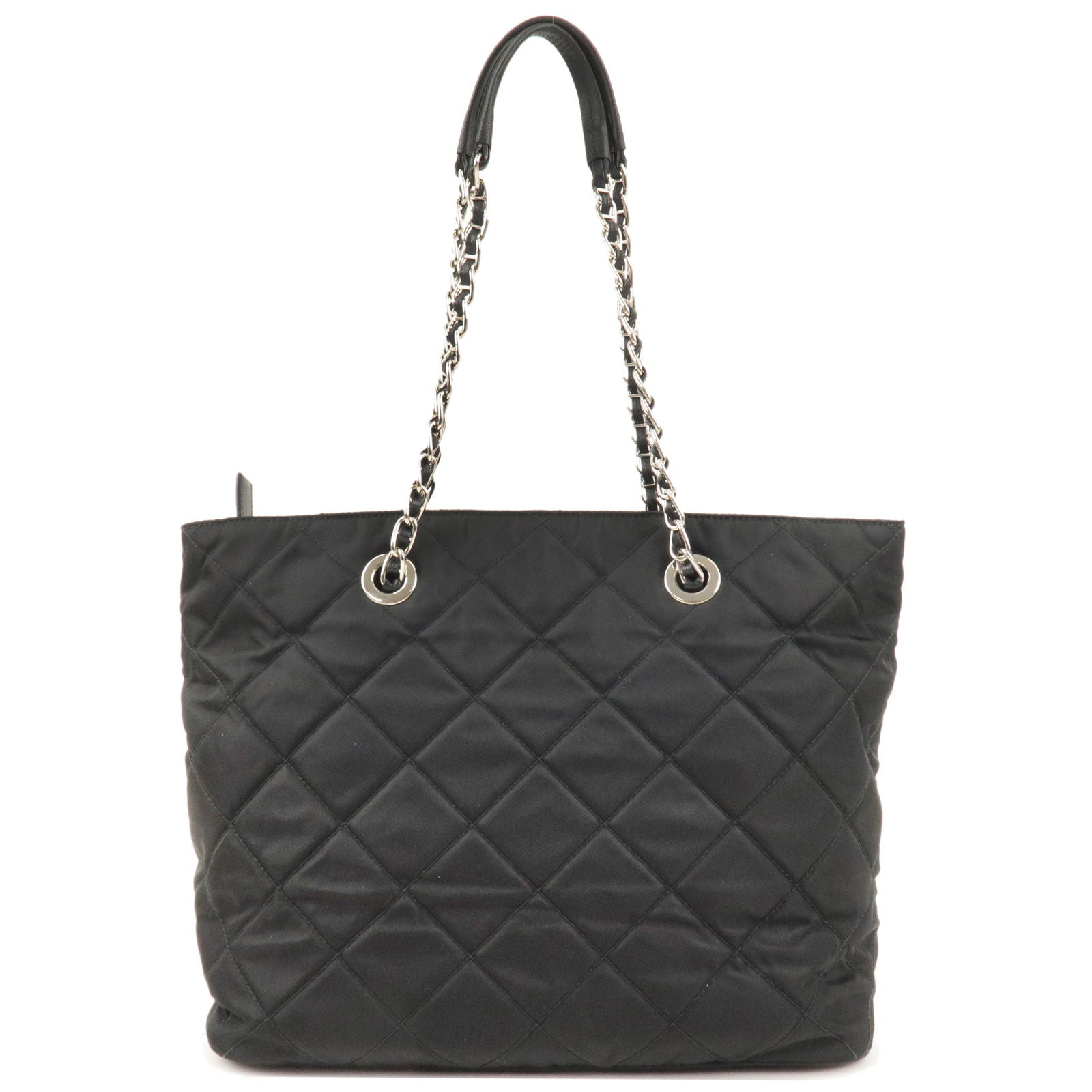 Prada Prada Nylon Leather Quilting Chain Tote Bag Nero