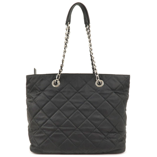 Prada Prada Nylon Leather Quilting Chain Tote Bag Nero