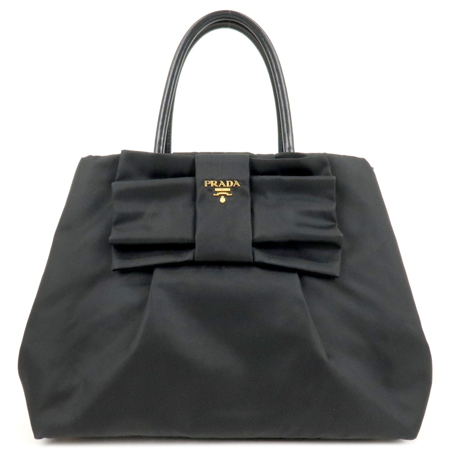 Prada Prada Logo Nylon Leather Ribbon Tote Bag Black