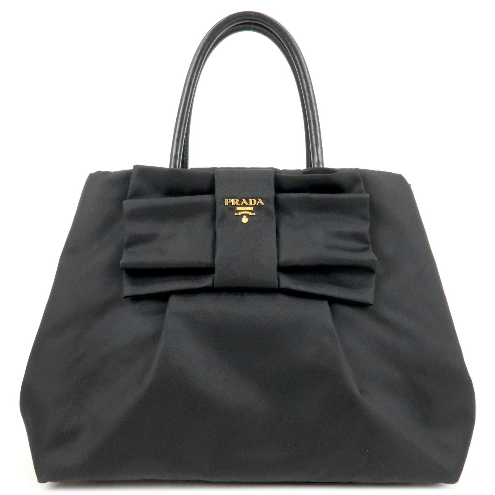 Prada Prada Logo Nylon Leather Ribbon Tote Bag Black
