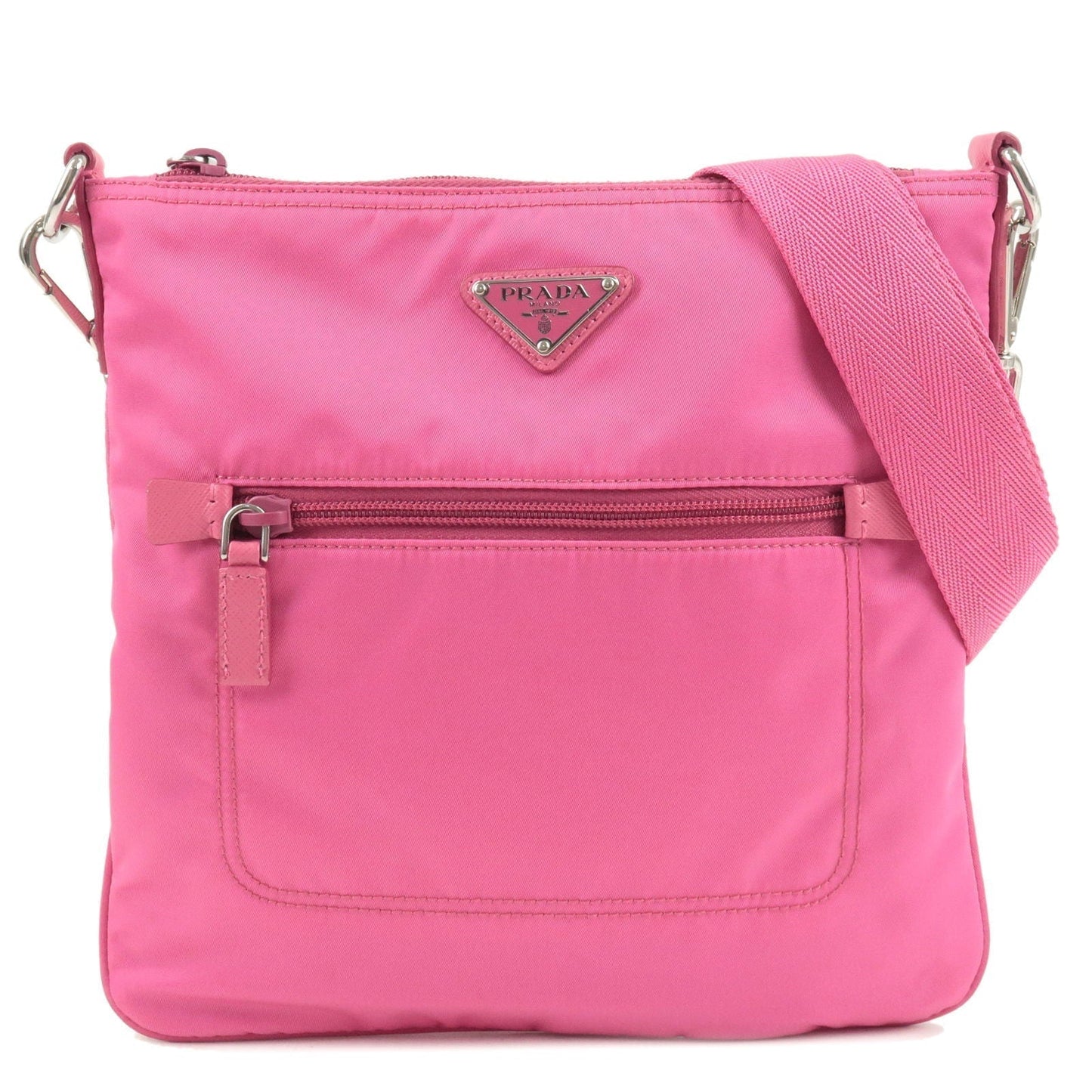 Prada Prada Logo Nylon Leather Shoulder Bag Pink 1Bh716