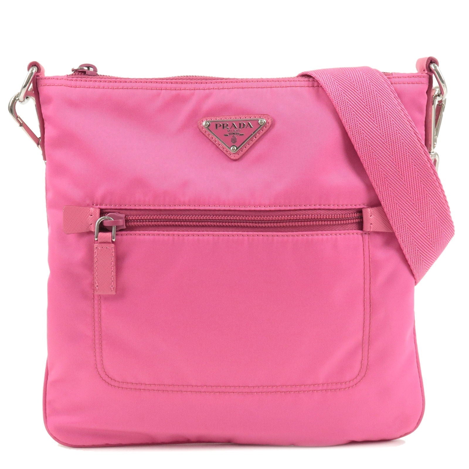 Prada Prada Logo Nylon Leather Shoulder Bag Pink 1Bh716