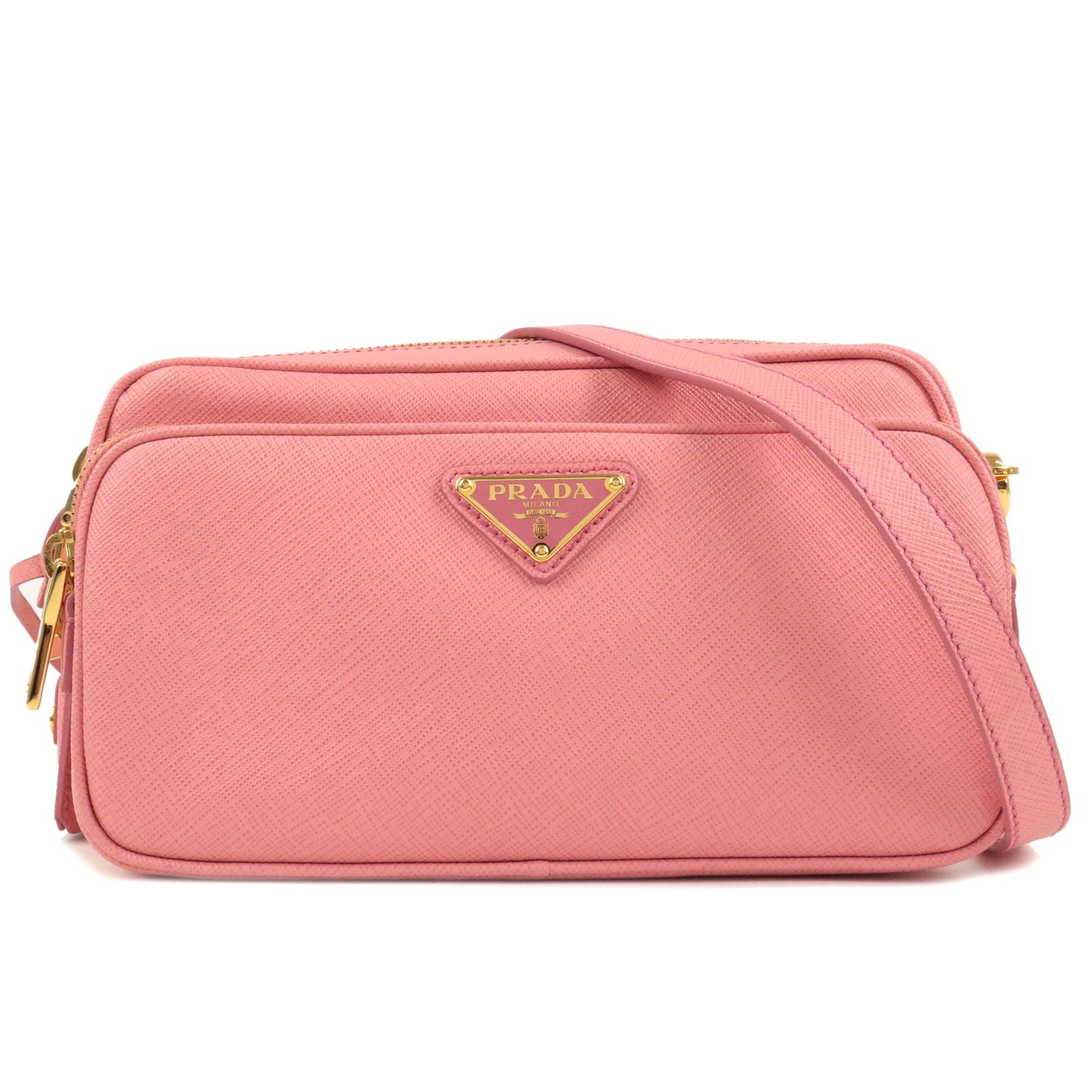 Prada Prada Logo Nylon Leather Crossbody Shoulder Bag Pink Crossbody Bag
