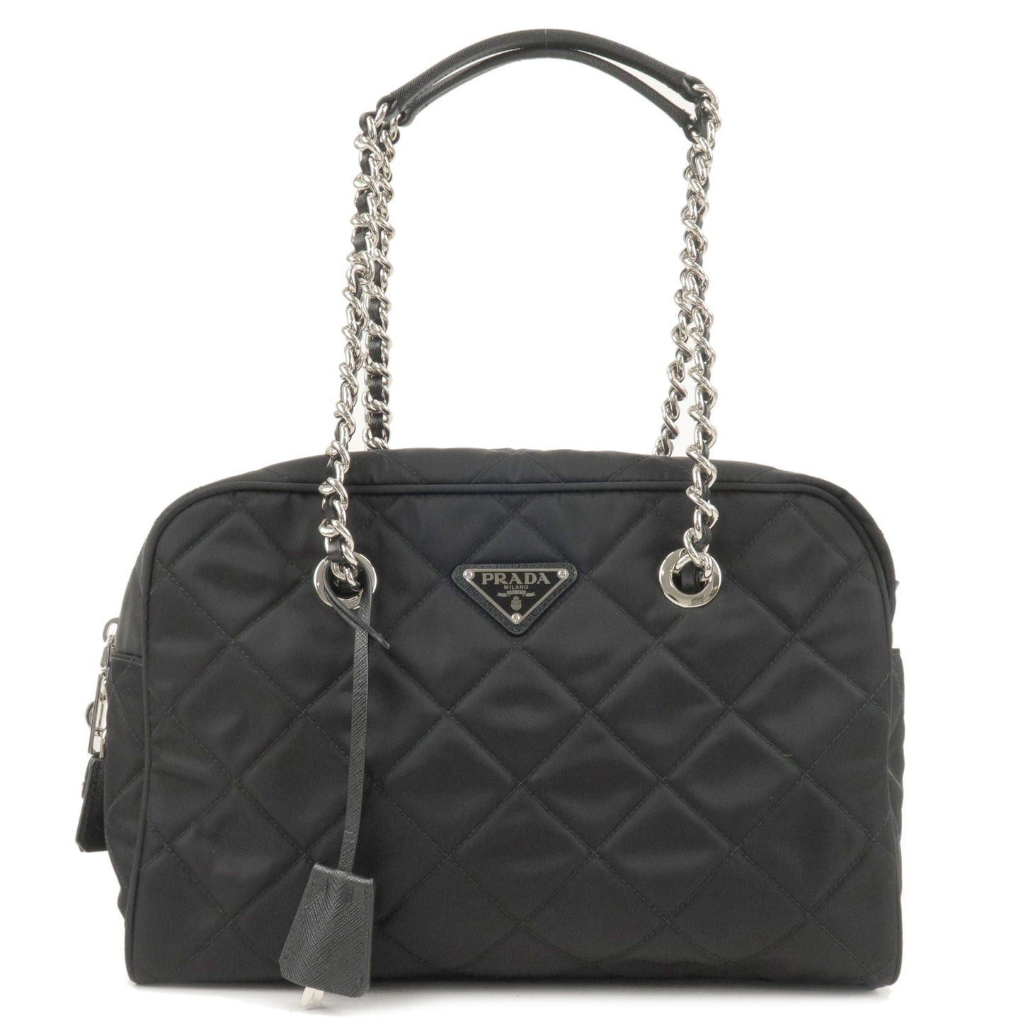 Prada Prada Nylon Leather Quilting Chain Shoulder Bag Black