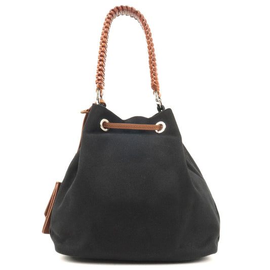 Prada Prada Canvas Leather Bucket Shoulder Bag Black 1Be032