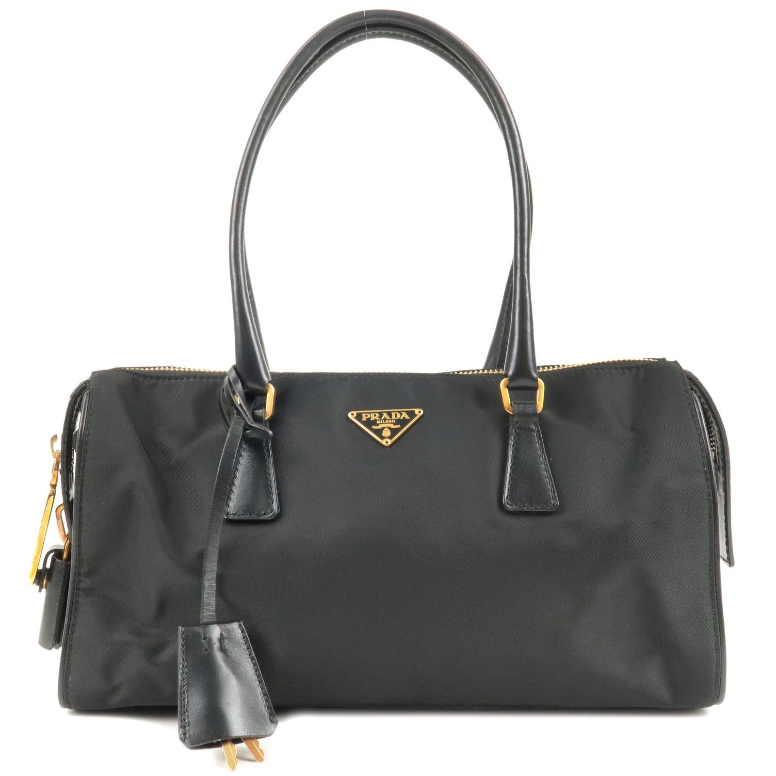 Prada Prada Logo Nylon Leather Hand Bag Black Nero Travel Bag