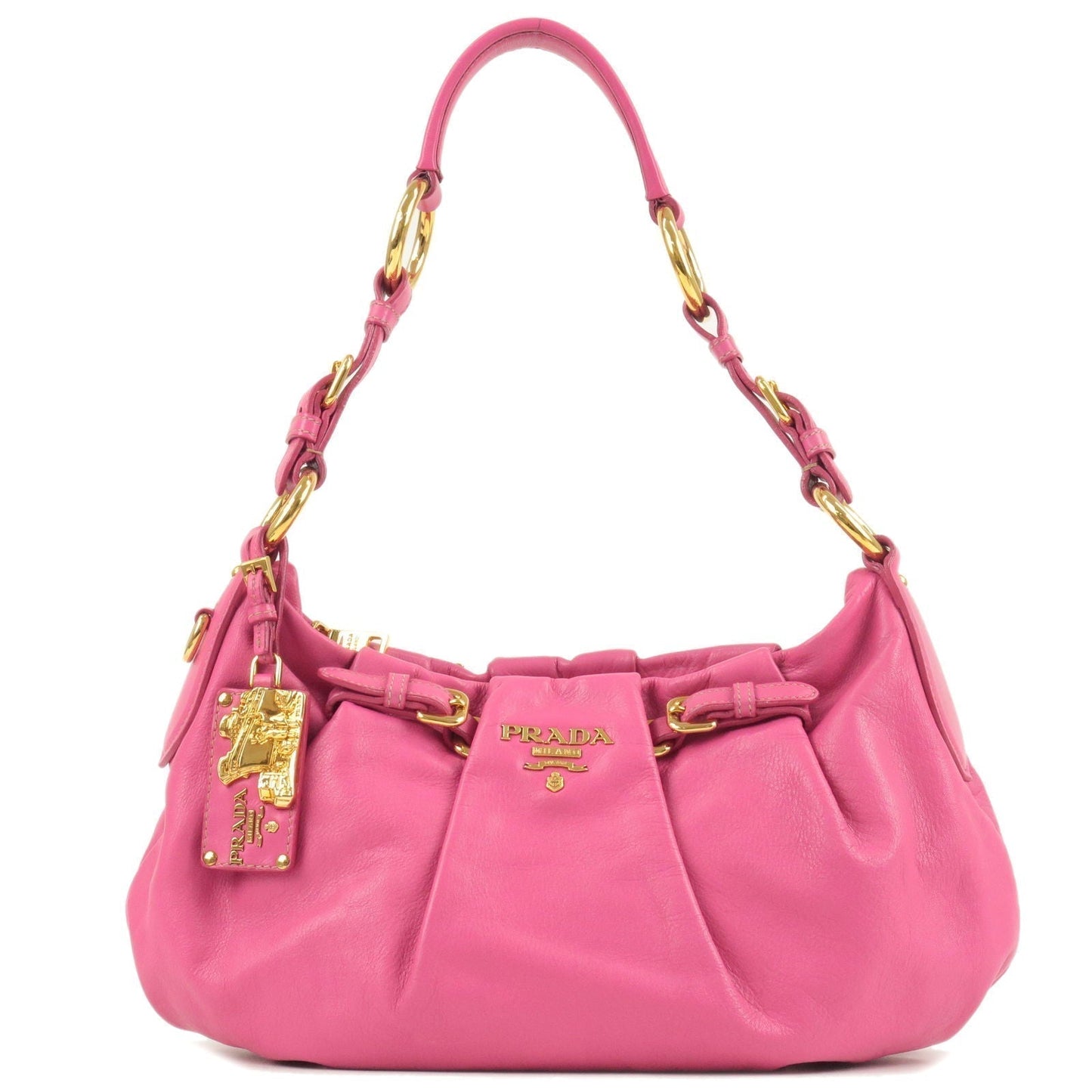 Prada Prada Logo Leather Shoulder Bag Fuxia Pink Gold