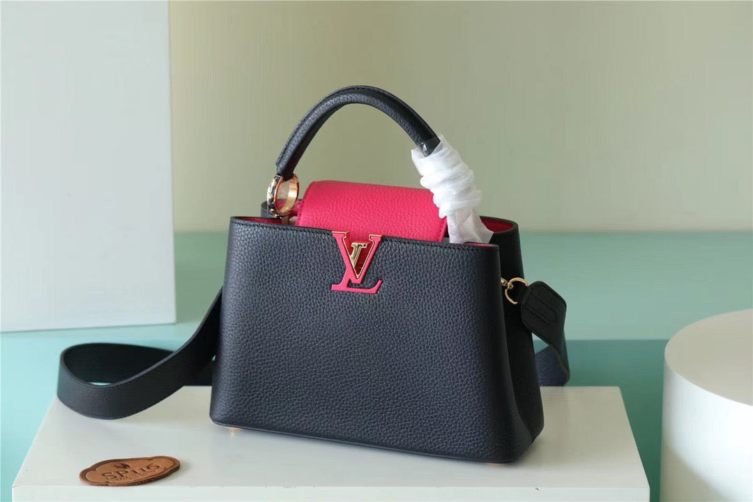 Top Quality Capucines Bb Taurillon Rose Berlingot Black Crossbody Bag