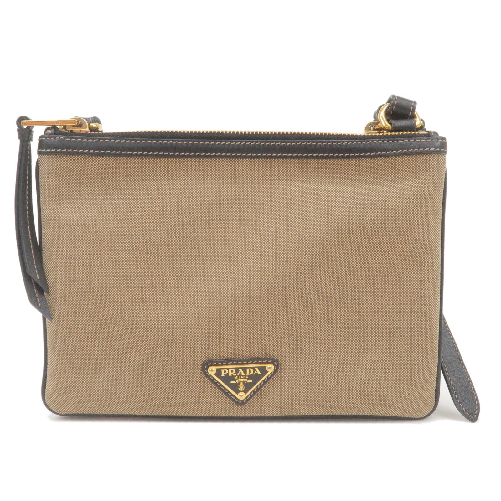 Prada Prada Logo Jacquard Leather Shoulder Bag Beige Black