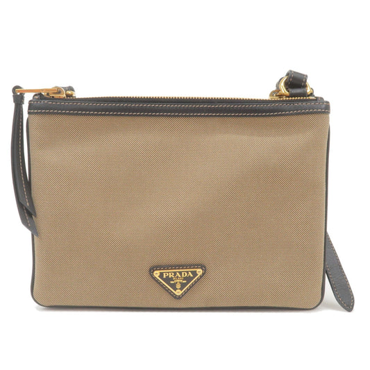 Prada Prada Logo Jacquard Leather Shoulder Bag Beige Black