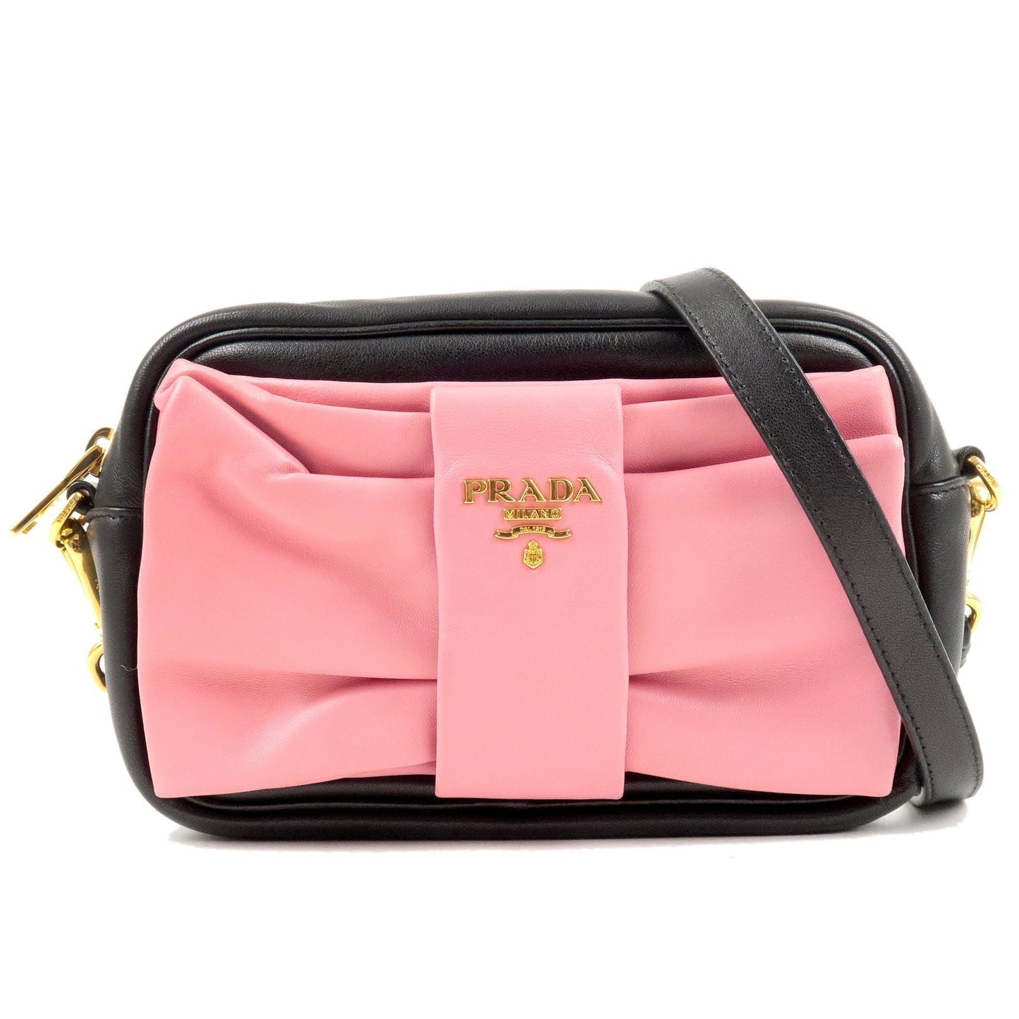 Prada Prada Logo Leather Ribbon Shoulder Bag Pink Black