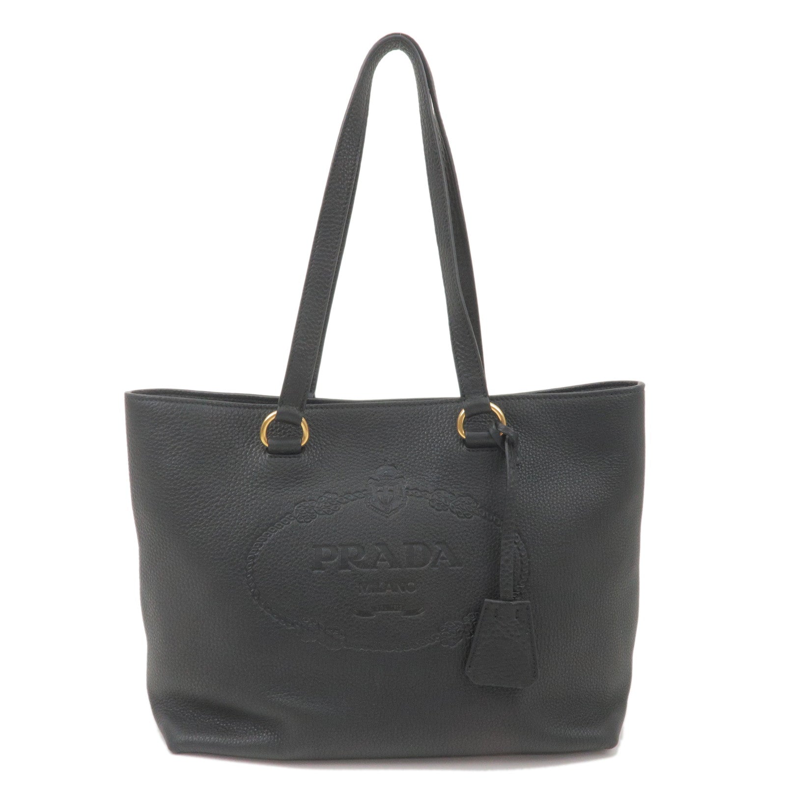 Prada Prada Logo Leather Tote Bag Black 1Bg100 36692