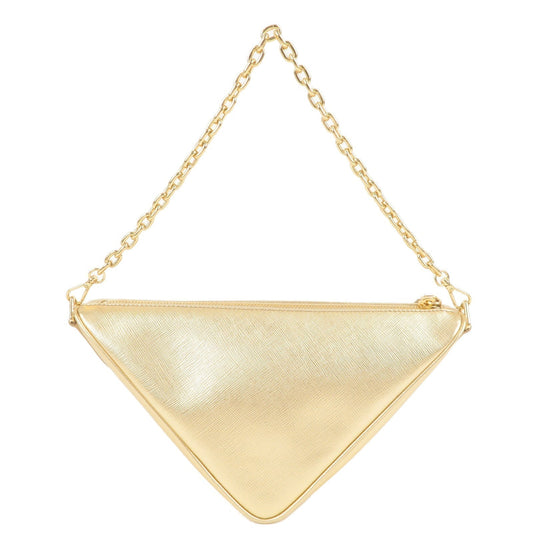 Prada Triangle Shoulder Bag Leather Gold Chain