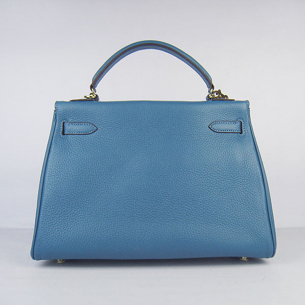 Hermes Luxury Kelly Cm Togo Handbag Golden Leather Blue Travel Bag