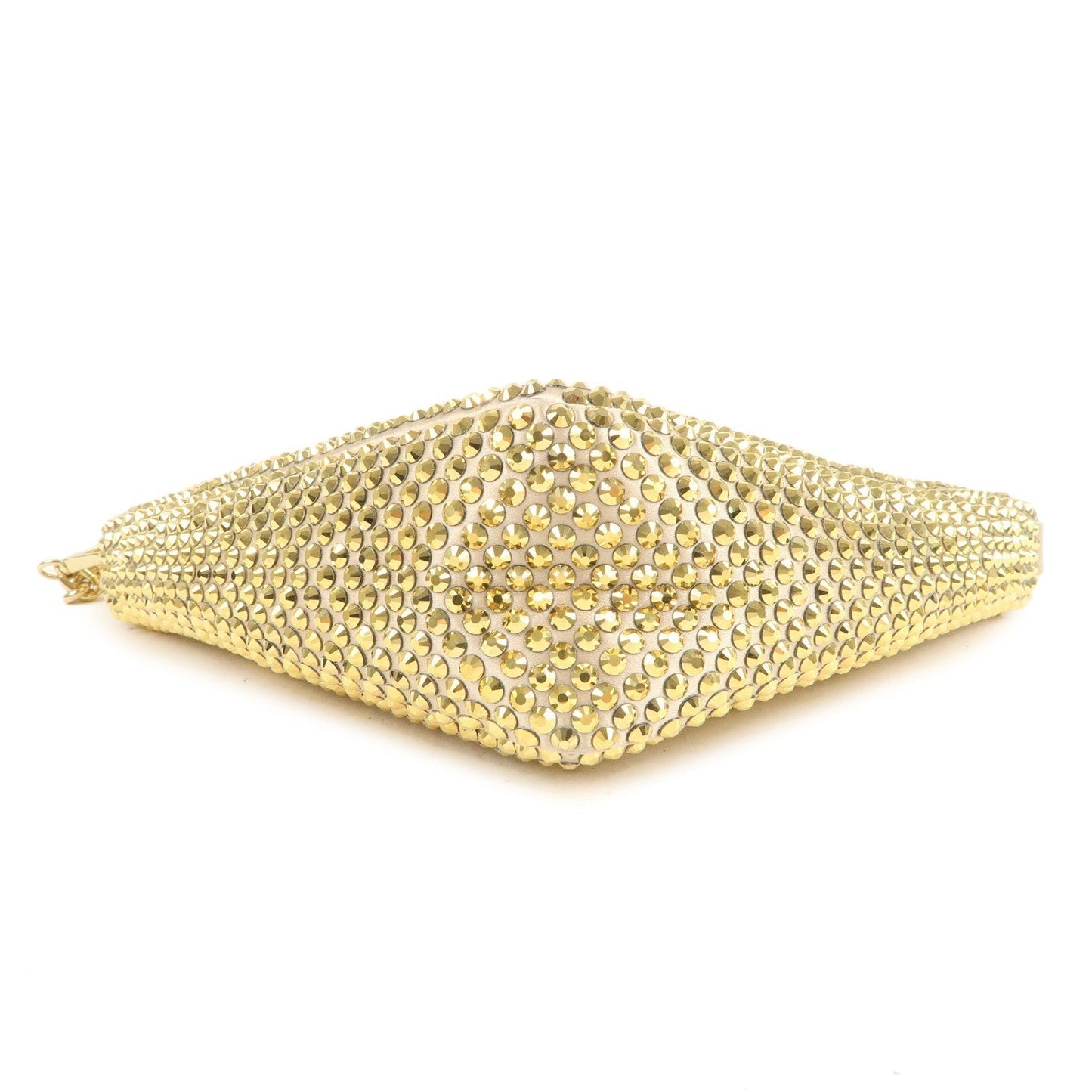 Prada Triangle Rhine Stone Shoulder Bag Leather Satin Gold