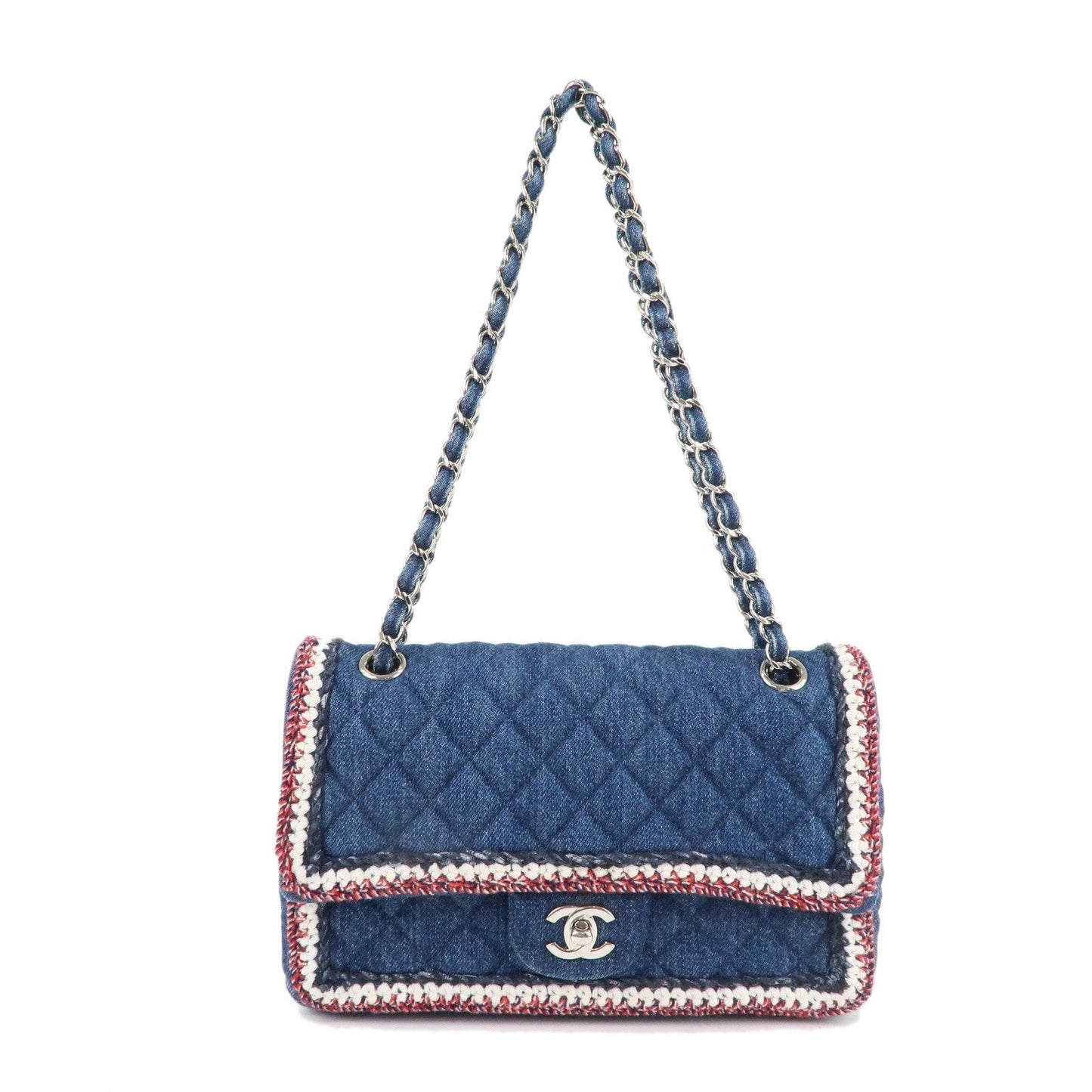 Chanel Matelasse Denim Leather Chain Shoulder Bag Blue