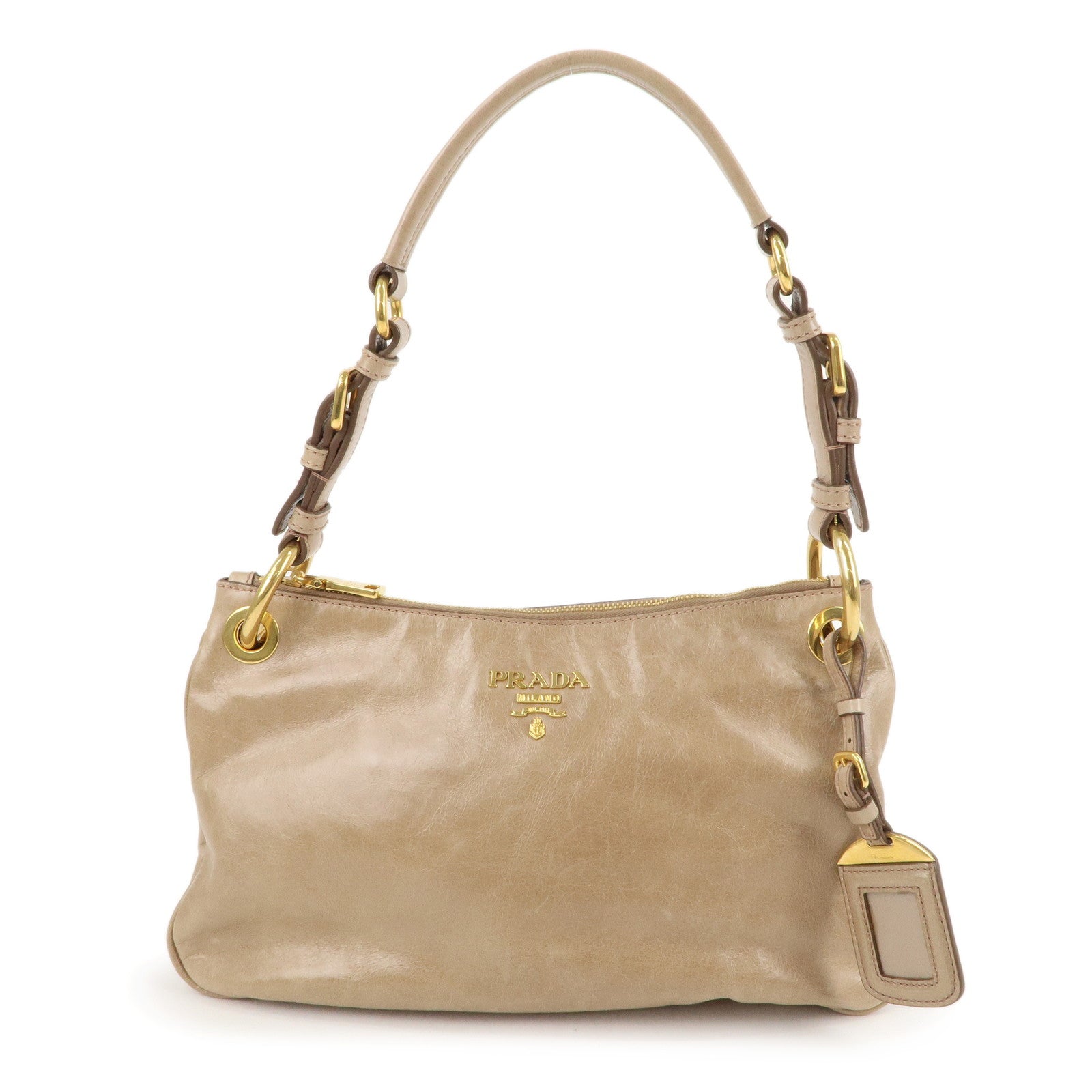 Prada Prada Leather Shoulder Bag Hand Bag Beige Br4894