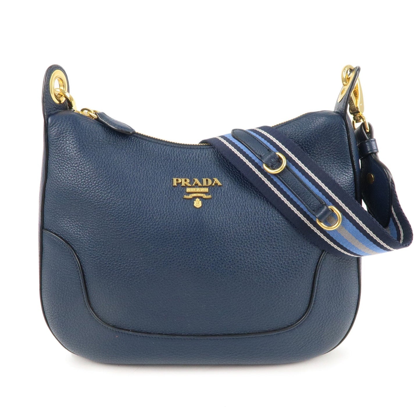 Prada Prada Logo Leather Shoulder Bag Navy 1Bc052 36990