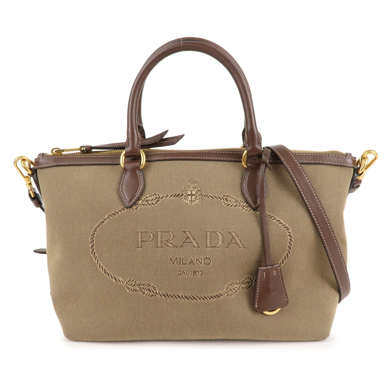 Prada Auth Prada Logo Jacquard Leather 2Way Shoulder Bag