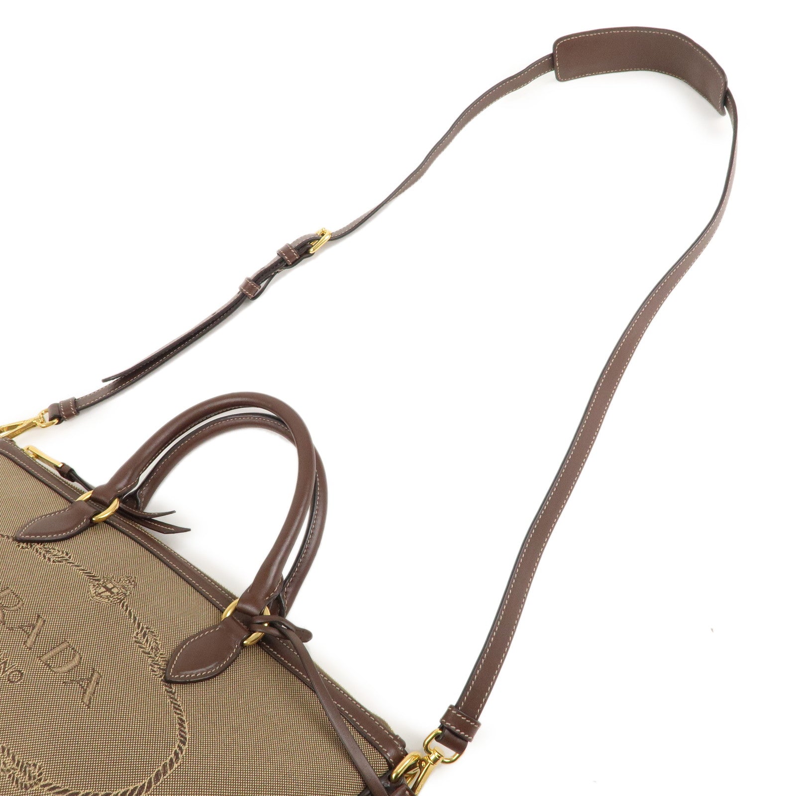 Prada Jacquard 2Way Shoulder Bag Leather Brown Beige