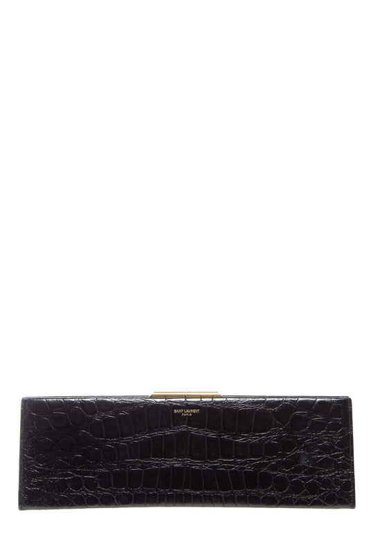 YSL Saint Laurent Croc Clutch Black Embossed Clutch Bag