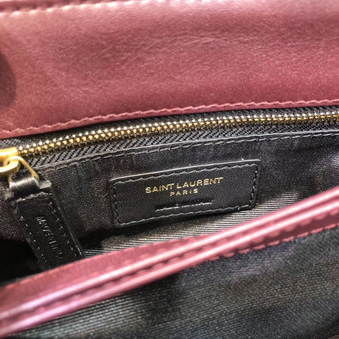 YSL Saint Laurent Loulou Burgundy 7in 18cm Mini Shoulder Bag