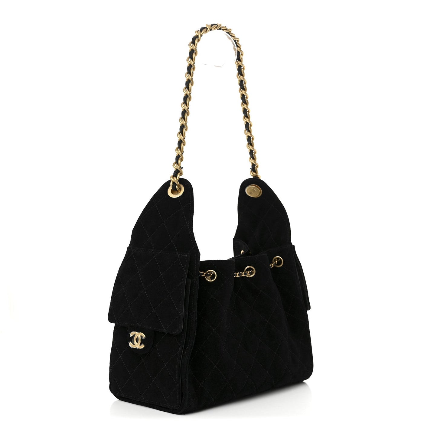 Suede Quilted Small 25 Handbag Black Polished