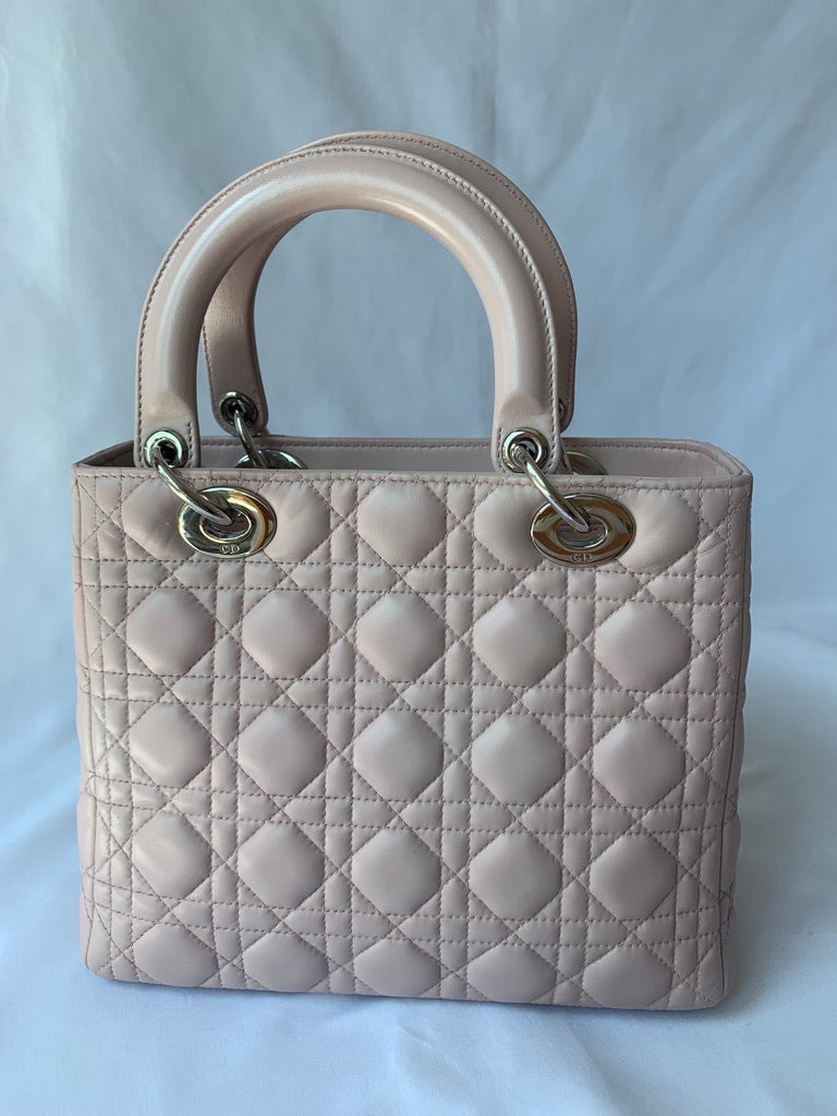 Dior Lady Cannage Ma Handbag Leather Pink Travel Bag