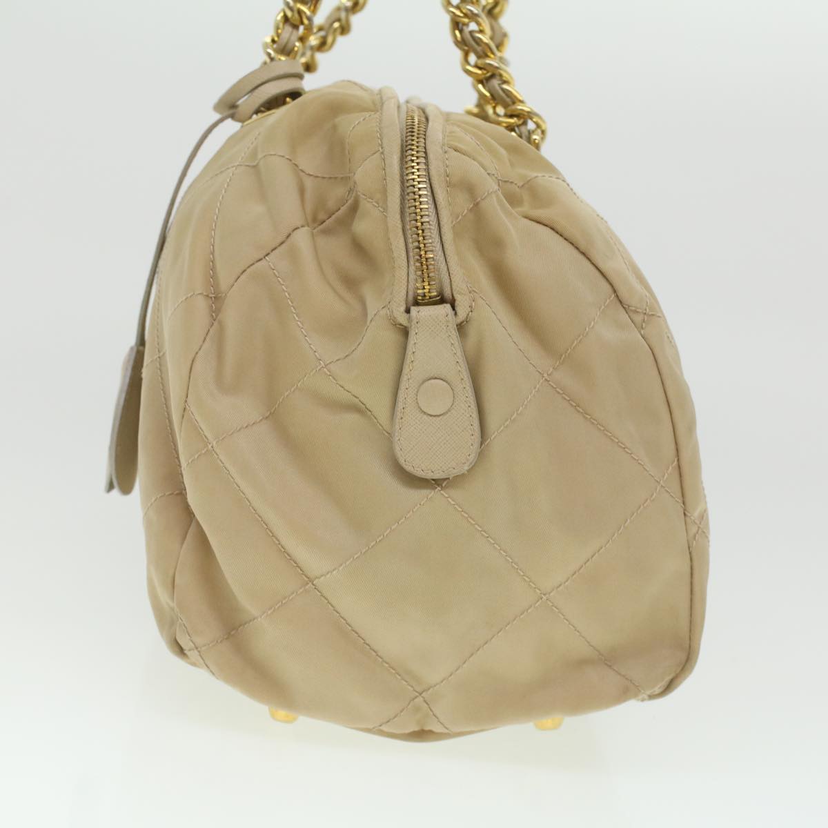 Prada Hand Bag Nylon Beige Chain Travel Bag