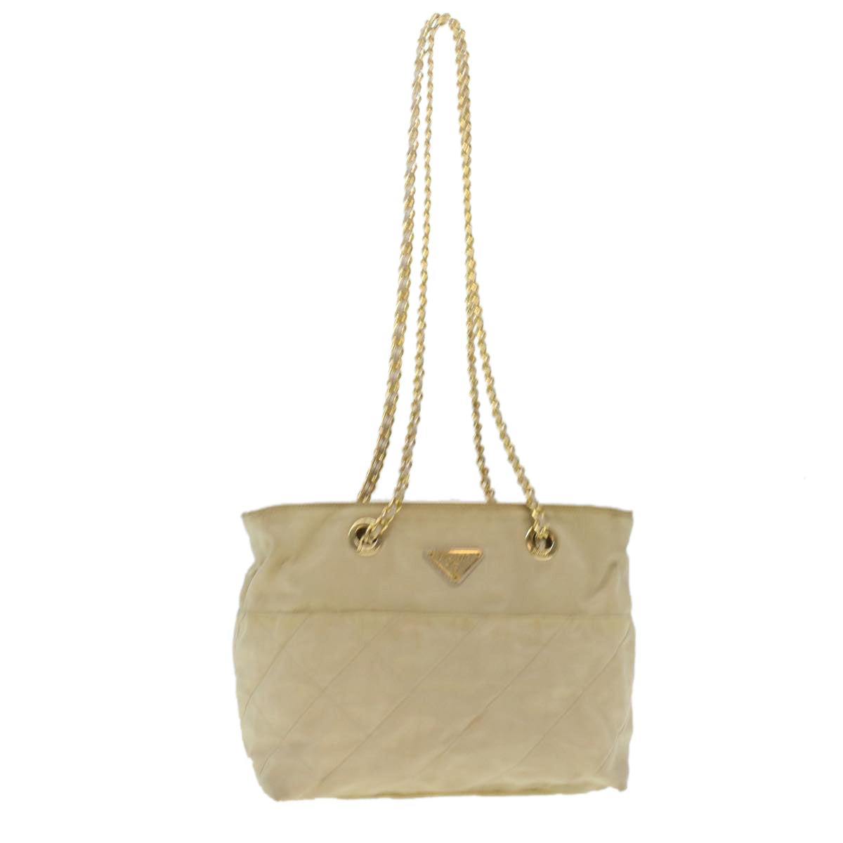Prada Shoulder Bag Nylon Beige Chain Nylon Beige 37714