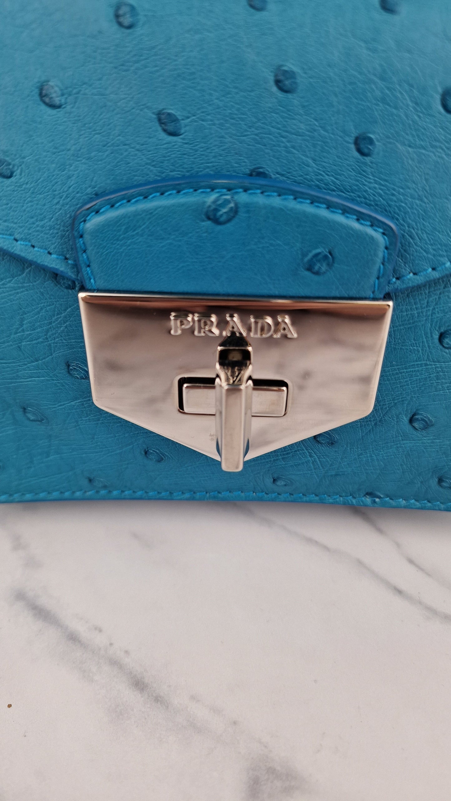 Prada Prada Bag Blue Ostrich Crossbody Bag