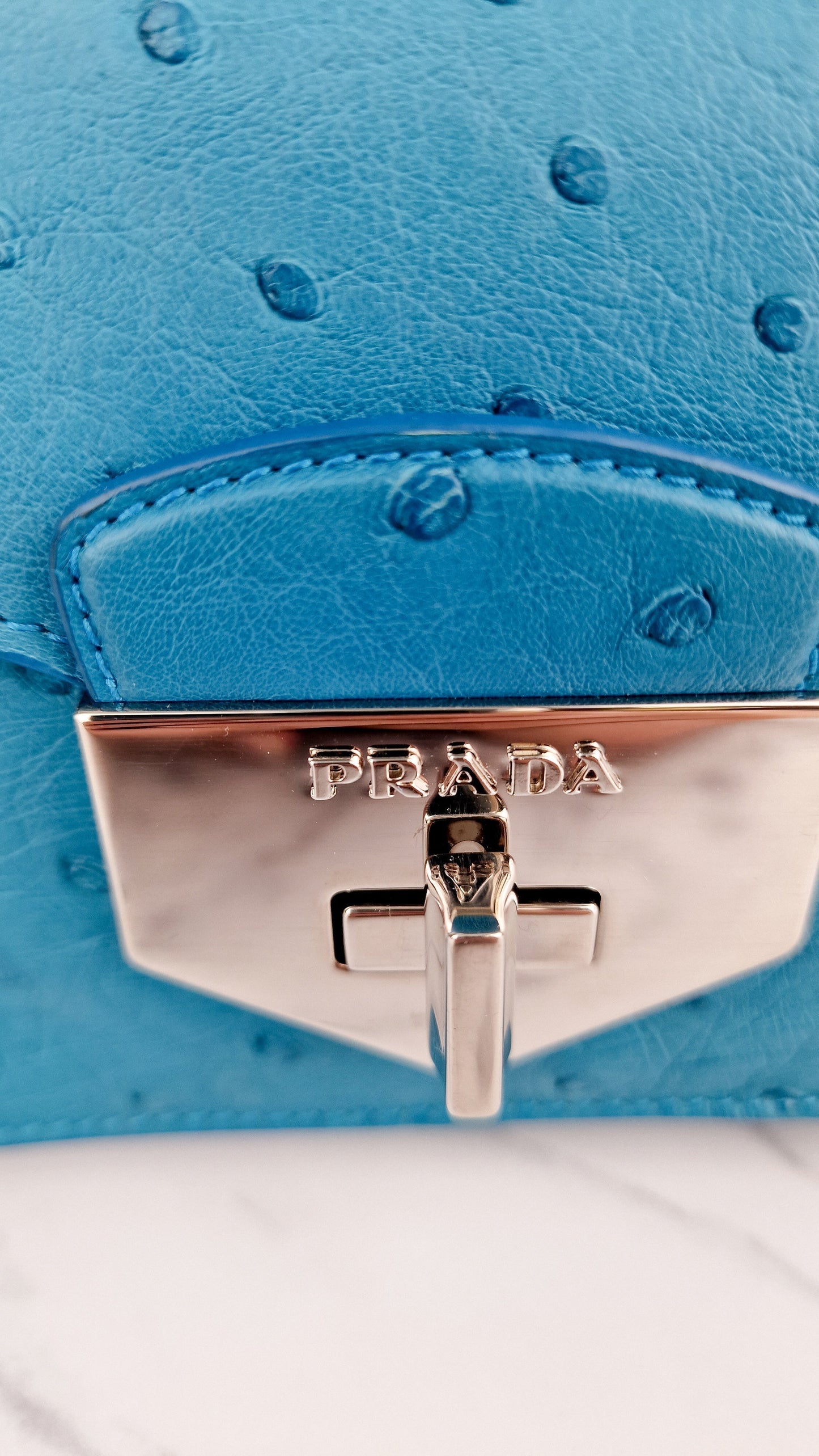 Prada Prada Bag Blue Ostrich Crossbody Bag