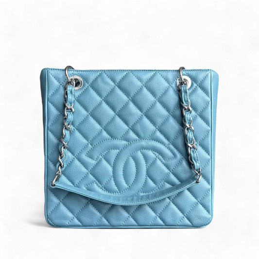 Chanel PST Petite Shopping Tote - Caviar Light Quilted Blue Tote Bag