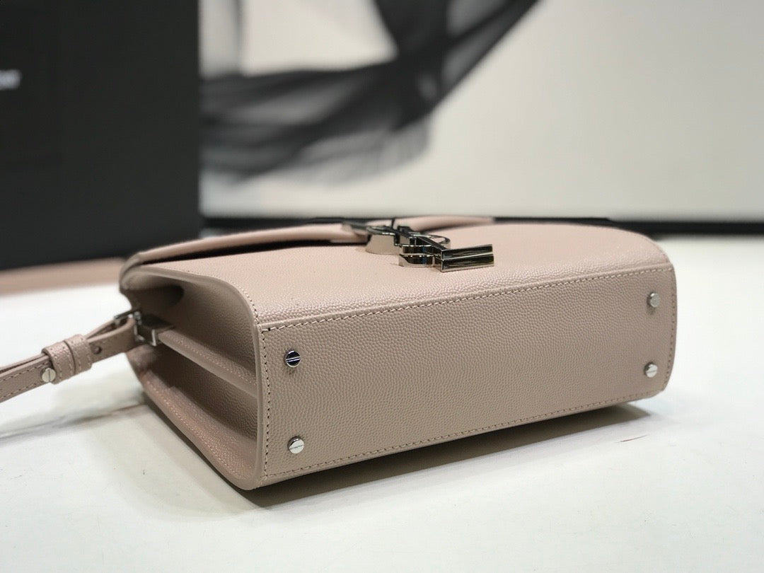 YSL Saint Laurent Cassandra 9in 24.5cm Beige Medium Top Handle Handbag