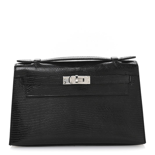 Hermes Lizard Kelly Pochette Clutch Black Clutch Bag Clutch Black 1760762