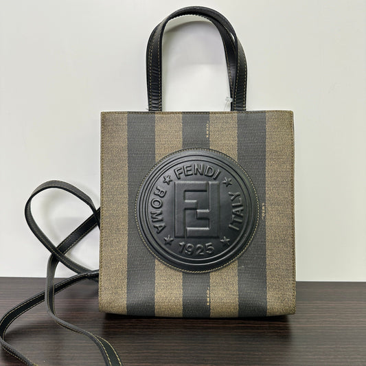 Fendi Tote Bag : Striped with Canvas Logo Embossed