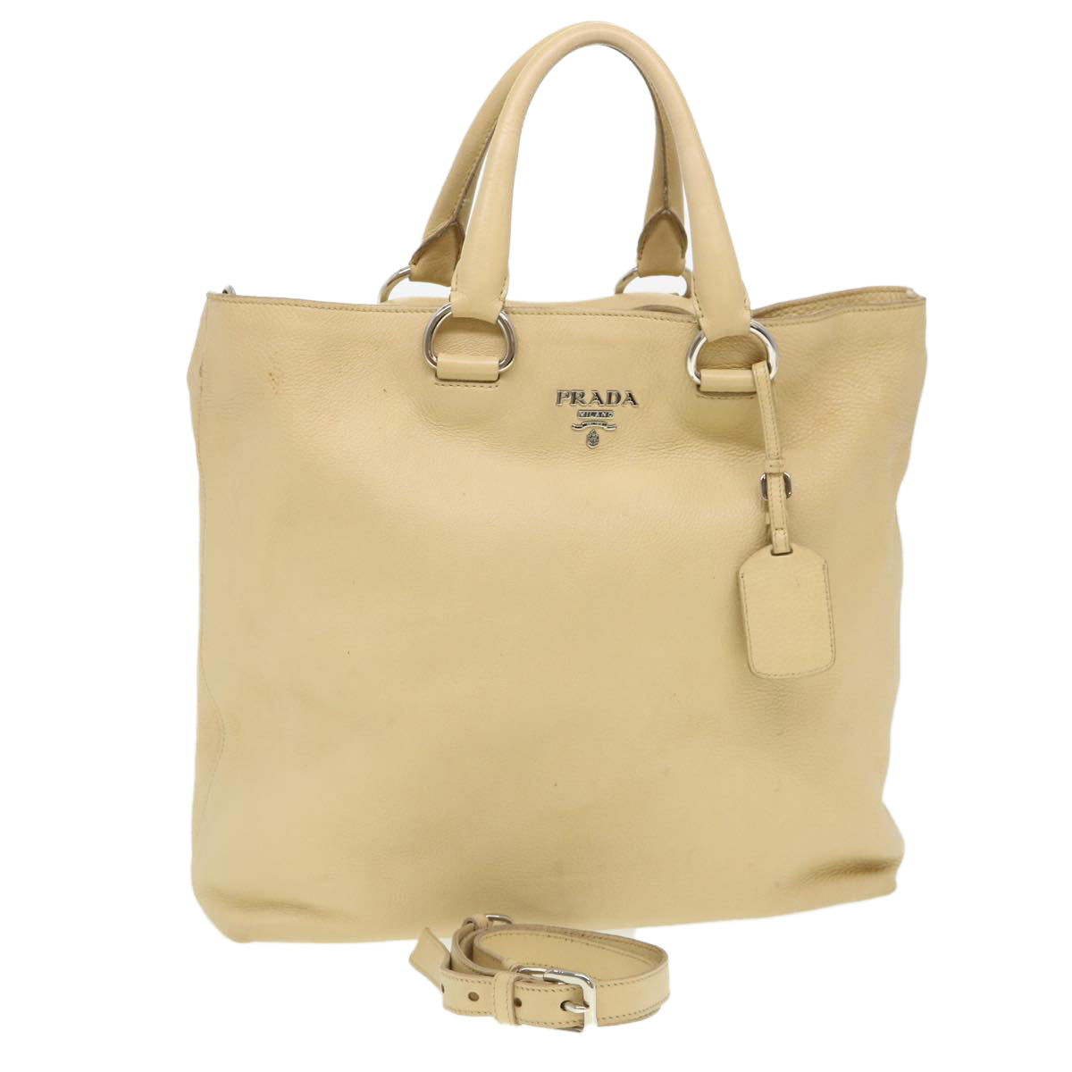 Prada Hand Bag 2Way Leather Beige Travel Bag