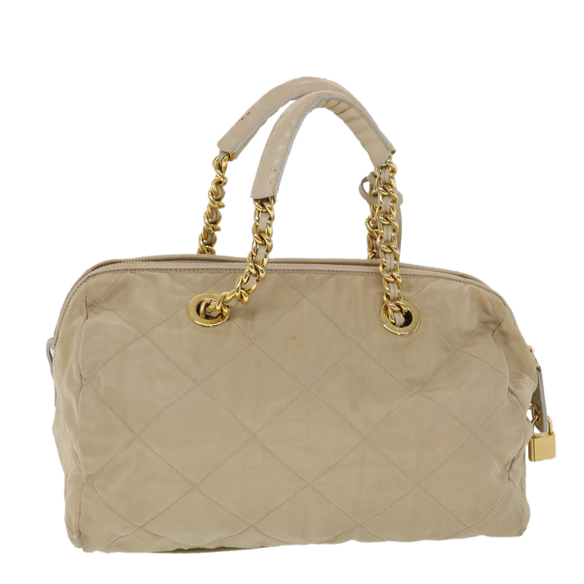 Prada Hand Bag Nylon Beige Chain Travel Bag Nylon Beige 39063