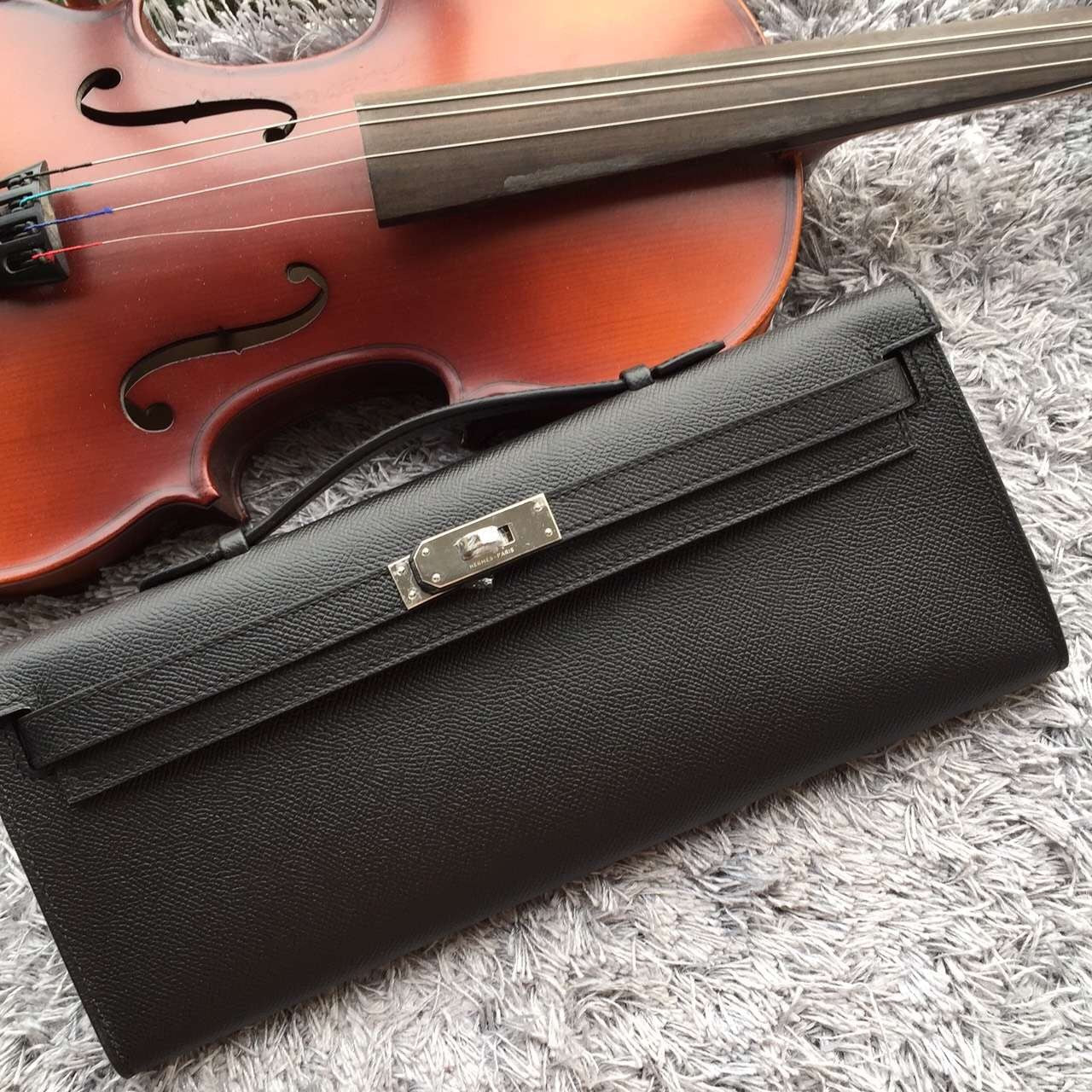 Hermes Luxury Handcrafted Kelly Cut Clutch Handbag Black Clutch Bag