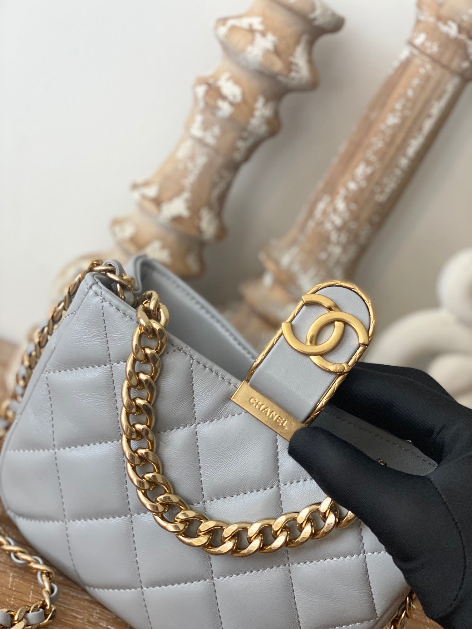 CHLSmall Hardware , ’s , Gold Grey Shoulder Bag