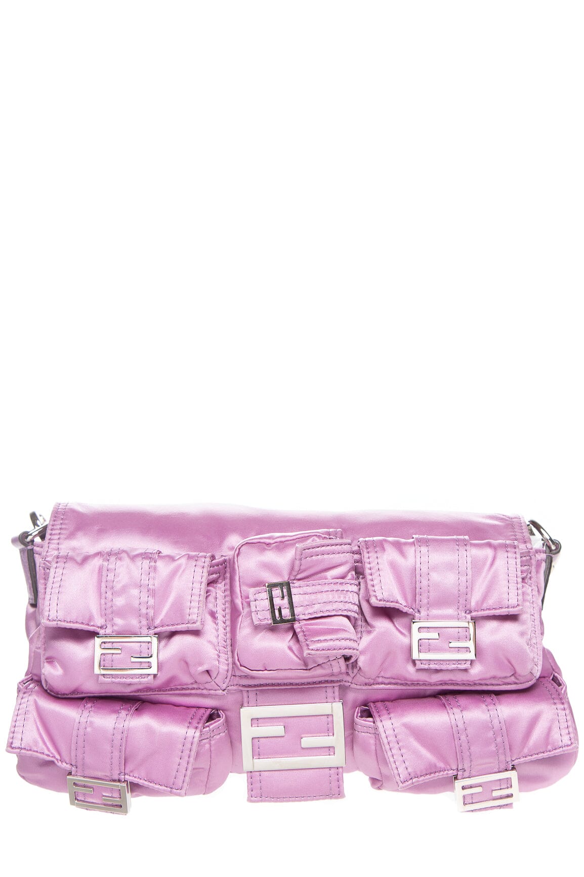 Fendi Handbag Multi Pocket Baguette Nylon Purple Shoulder Bag