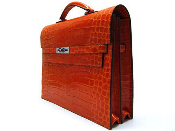 Hermes Luxury Briefcases Unisex Briefcase Orange Handbag Travel Bag