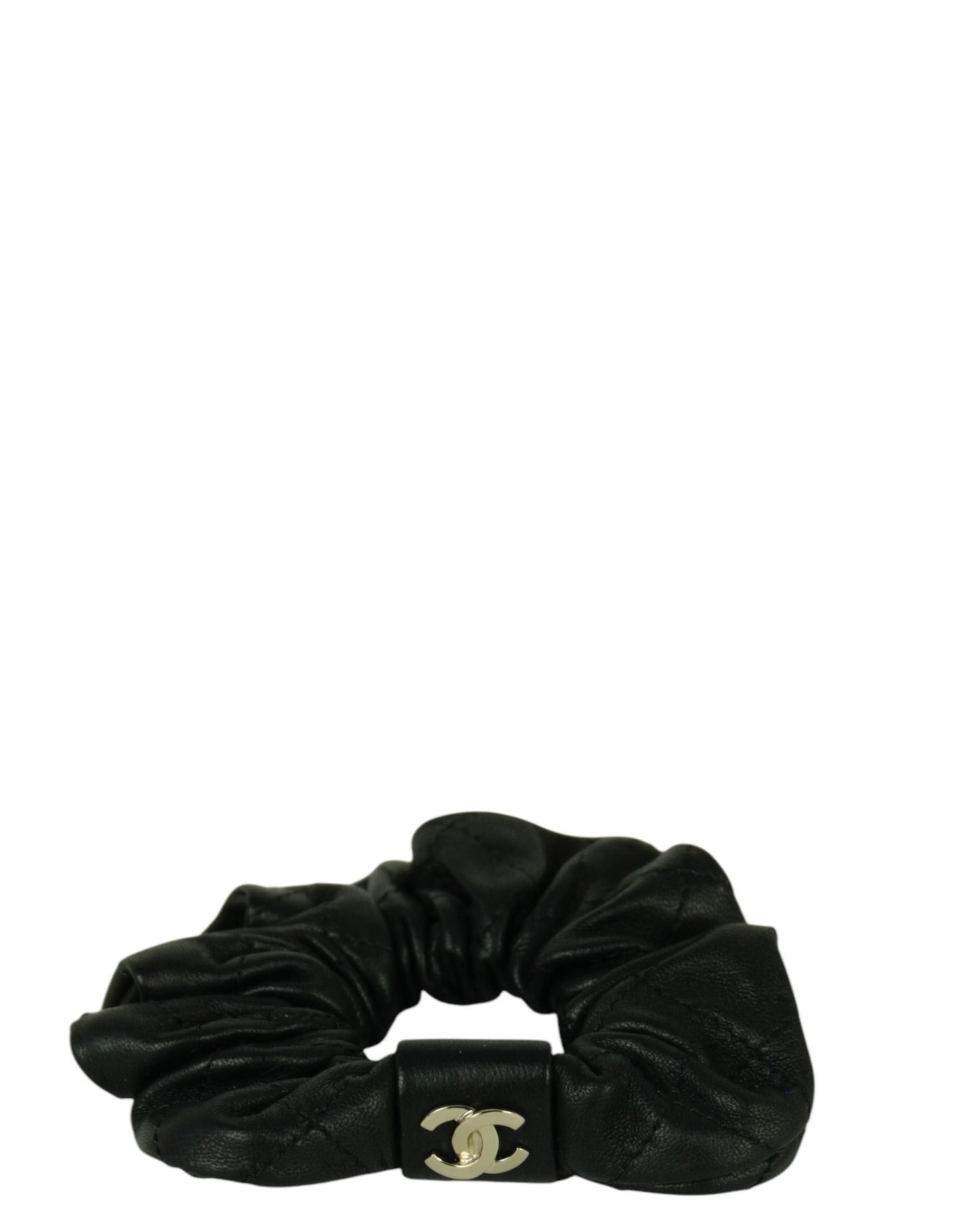 Chanel '21 Black Lambskin Quilted CC Hair Scrunchie Accessory