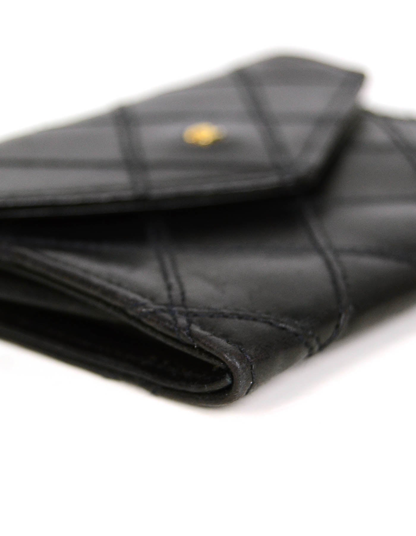 Chanel Black Lambskin Leather Quilted Card Case Wallet