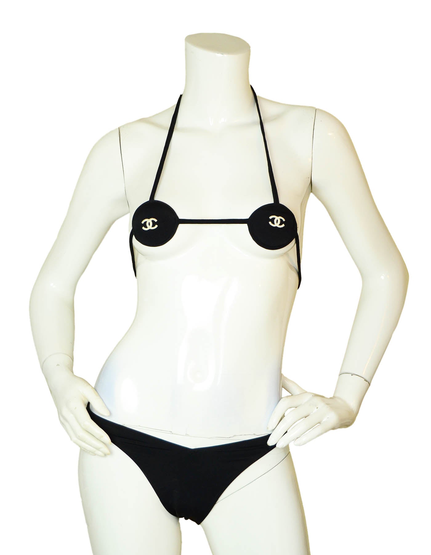 Chanel RARE Iconic Black/White CC String Bikini Bathing Suit Accessory
