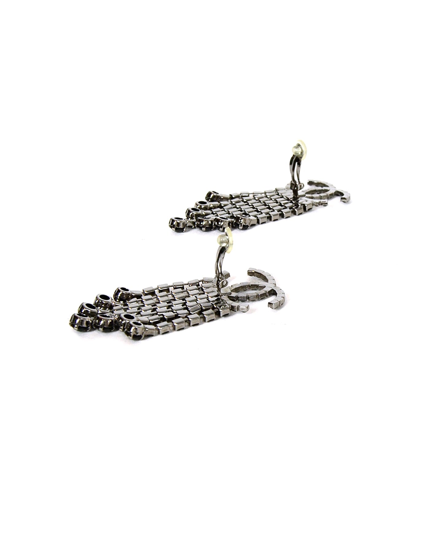 Chanel Black Crystal CC Drop Earrings Jewelry