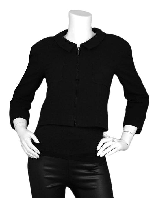 Chanel Black Wool Cropped Jacket w/ Zipper sz 34